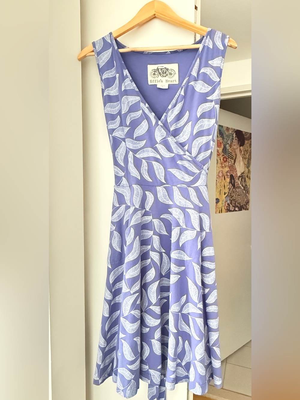 Effie's Heart Lavender Leaf Print Midi Wrap Dress